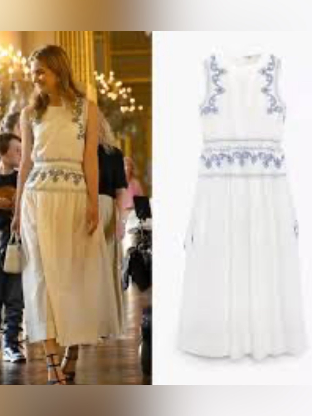 Zara Embroidered Midi Maxi Dress White Blue Cotton Embellished Boho S Small - Picture 3 of 15
